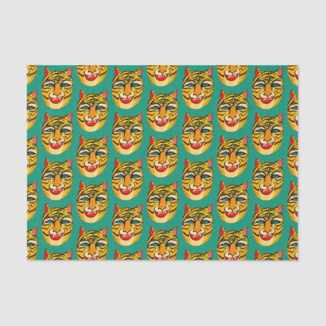 Laughing Tiger Wasserfarbe Muster Gewebe Papier (Vorderseite)