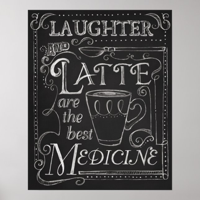 Laughter and Latte, Coffee Chalkboard Art Poster (Vorne)