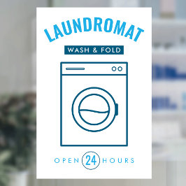 Laundromat 24/7 Wash and Fold Service Blue & White Fensteraufkleber