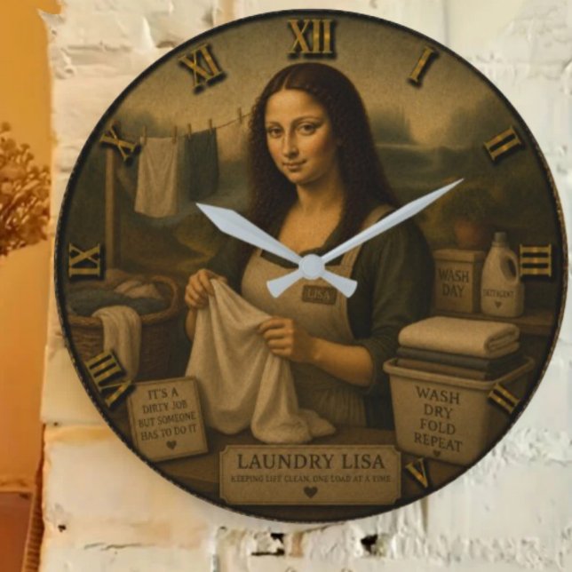 Laundry Funny Mona Lisa  Housekeeping Gift Große Wanduhr (Von Creator hochgeladen)