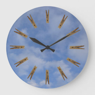 Laundry Room Clothespins Large Clock Große Wanduhr