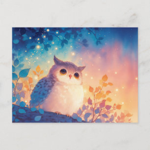 Launenhafte Blaue Eule im goldenen Sonnenuntergang Postkarte