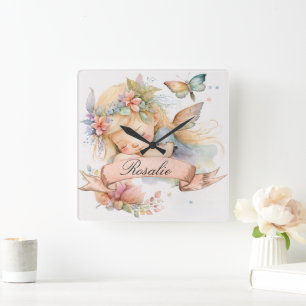Launenhafte Florale Süße Träume Schlafende Feen-Gi Quadratische Wanduhr