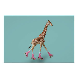 Launenhafte Giraffen-Rollschuhplakat Poster