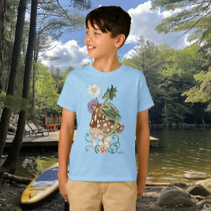 Launenhafte Grüne Fantasie Drache Pilz Blumen T-Shirt