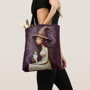 Launenhafte Hexenkatze Halloween Mond-Tragetasche Tasche