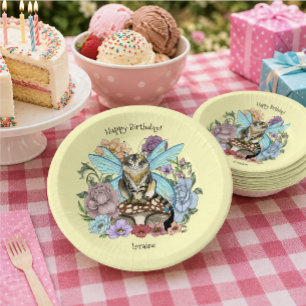 Launenhafte Pastell-Tabby-Fee-Katze Florale Fantas Pappteller