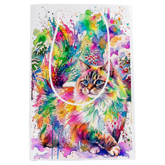 Launenhafte Regenbogen-Wasserfarben-Fluschkatze im Mittlere Geschenktüte