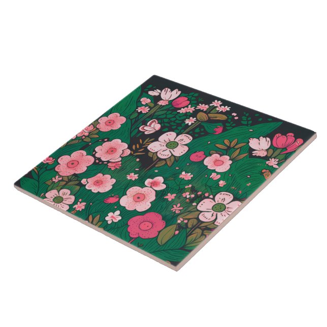 Launenhafte rosa Blumenkeramikfliese Fliese (Seite)