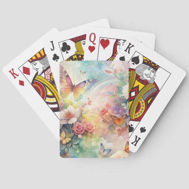 Launenhafte Schmetterlinge und Blumen Spielkarten (Rückseite)