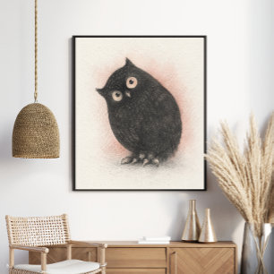 Launenhafte Schwarze Eule Neugierige Kohle Poster