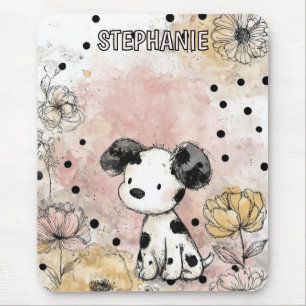 Launenhafte Welpen-Blumen-Aquarell-Kunst (2) Mousepad