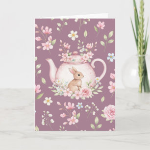 Launenhafter Hase Rosa Teekanne Florales Ostern  Karte