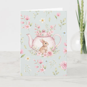 Launenhafter Hase Rosa Teekanne Florales Ostern  Karte