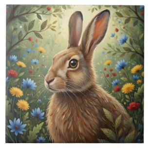 Launenhafter Hase und Waldblumen Natur Fliese