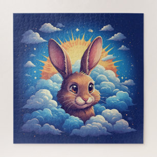 Launenhafter Osterhase, umgeben von Wolken