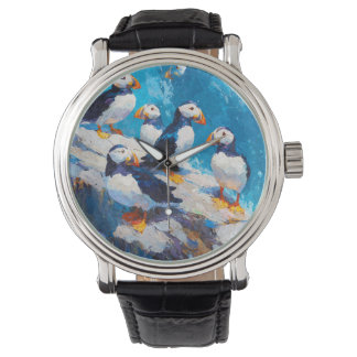 Launenhafter Papageientaucher Ozeanblau Armbanduhr