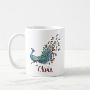 Launenhafter Pfau und Schmetterling Kaffeetasse