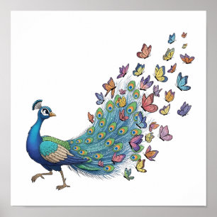 Launenhafter Pfau und Schmetterling Poster