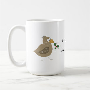 Launenhafter Vogel mit einem Zweig Stechpalme Kaffeetasse