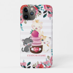 Launige Blumen-Cartoon-Katzen-Erdbeer-Cupcake Case-Mate iPhone Hülle