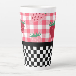 Launige Erdbeeren und Schachbrett Milchtasse