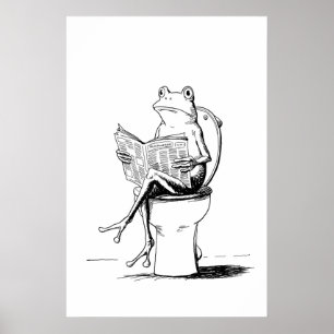 Launige Frosch-Wandkunst, Schwarz und Weiß (Badezi Poster