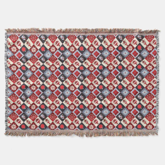 Launige Gingham-Weihnachts-Patchwork-Decke Decke (Vorderseite)
