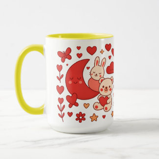 Launige Hase-und-Bär-Mond-Herz-Keramik-Tasse Tasse