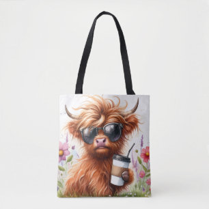 Launige Highland-Kuh mit Sonnenbrille-Tasche Tasche