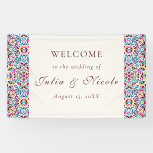 Launige Luxus-Elfenbein-Blumenstil-Rahmenhochzeit Banner