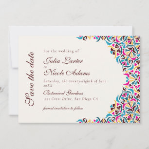 Launige Luxus-Elfenbein-Blumenstil-Rand-Hochzeit Save The Date