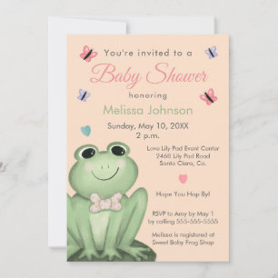 Launige rosafarbene Frosch-Baby-Party Einladung