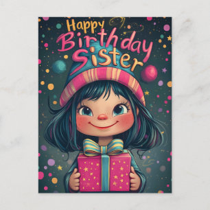 Launige Schwester zum Geburtstag Illustration Postkarte