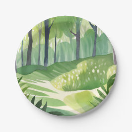 Launige Wälder | Wasserfarbenlandschaft Wald Pappteller