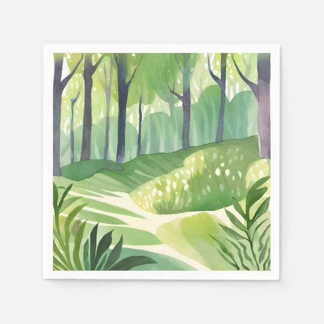 Launige Wälder | Wasserfarbenlandschaft Wald Serviette (Vorderseite)