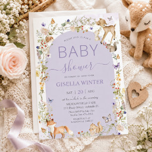 Launige Waldtiere Wildblumen-Baby-Party  Einladung