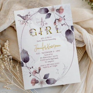 Launige Waldvogel Dusty Rose Babyparty Einladung