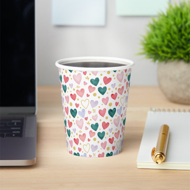 Launige Wasserfarben-Herzen & goldener Schimmer Pappbecher (InSitu)