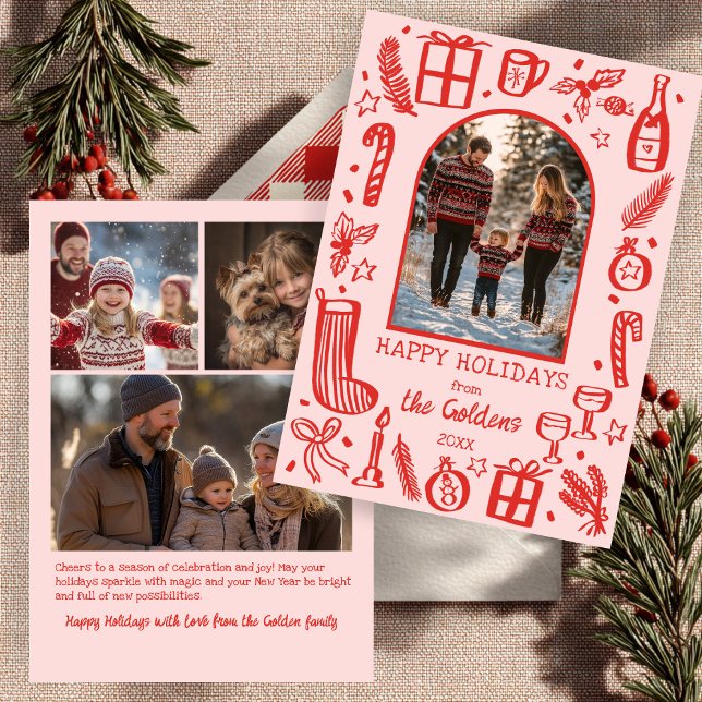 Launige Weihnachten  Individueller Torbogen mit 4  (Whimsical Christmas Cute Custom Arch 4 PHOTO Holiday Card
)