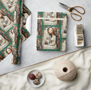 Launige Weihnachtskatze Wintermaid Kunst Geschenkpapier