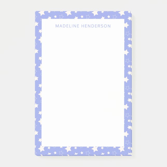 Launige weiße Sterne Hellblaues Monogramm Post-it Klebezettel (Vorderseite)