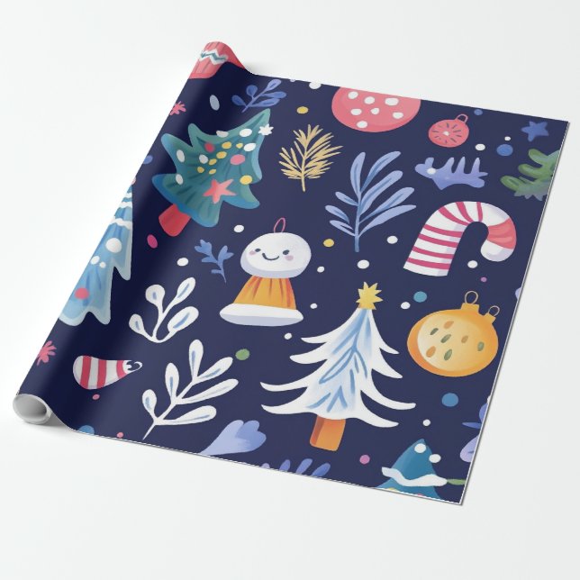 Launiger blauer Schneemann Geschenkpapier (Ungerollt)