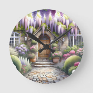 Launiger Cottage-Gartenweg Runde Wanduhr