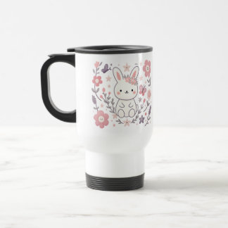 Launiger floraler Hase mit Pastellblumen Reisebecher