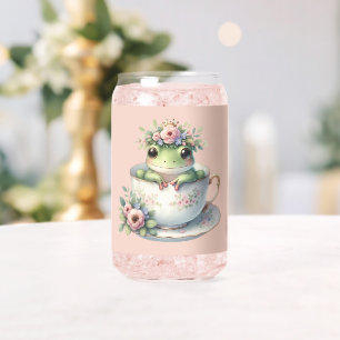 Launiger Frosch in floraler Teetasse Dosenglas