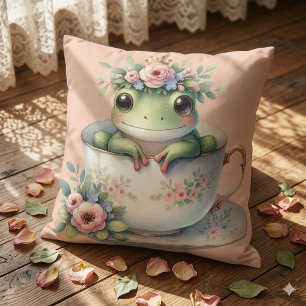 Launiger Frosch in floraler Teetasse Kissen