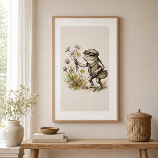 Launiger Frosch mit Wildblumen Cottagecore Poster