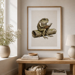 Launiger Frosch schreibt auf Holzstamm Vintage Pos Poster