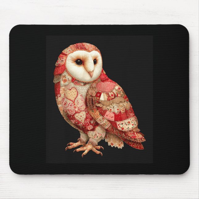 Launiger Patchwork-Owl mit Herzen-Muster  Mousepad (Vorne)